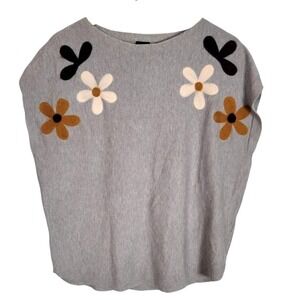 AAEDA Gray Felted Floral Sweater Top Boat Neck Knit L
